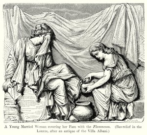 امرأة شابة متزوجة تغطي وجهها بالفلامنجم. (نقش في متحف اللوفر ...) (نقش) بواسطة مدرسة اللغة الإنجليزية