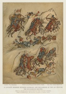 مناوشة للفرسان بين الروس والبلغار في القرن العاشر (صورة حجرية ملونة) بواسطة مدرسة اللغة الإنجليزية