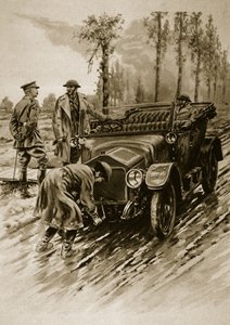 سائق الفيلق المساعد للجيش النسائي يشغل محرك سيارة الضباط ، 1914-1919 بواسطة مدرسة اللغة الإنجليزية