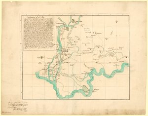 نسخة من الخطة المتوقعة في عام 1721 لجلب نهر جديد من أوكسبريدج ، تم تصحيحها في 6 فبراير 1766 بواسطة مدرسة اللغة الإنجليزية