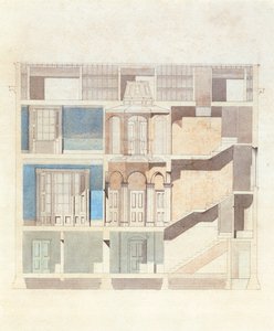 تصميم المقطع العرضي للمنازل الداخلية الكلاسيكية ، c.1840 (مرحاض بالقلم والحبر) بواسطة مدرسة اللغة الإنجليزية