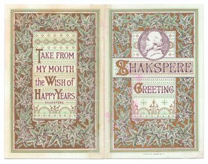 A front and back cover Victorian greeting card of an image of William Shakespeare, c.1880 (colour litho) بواسطة مدرسة اللغة الإنجليزية