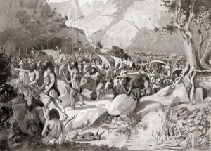 هجرة القبائل السكيثية عبر ممر في جبال آسيا الصغرى إلى سوريا ، من Hutchinson History of the Nations ، pub 1915 بواسطة مدرسة اللغة الإنجليزية