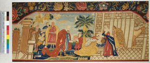 مقعد أريكة تطريز يعمل بدقة في غرزة خيمة تصور عشق المجوس ، c.1730 بواسطة مدرسة اللغة الإنجليزية