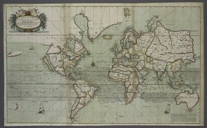 خريطة جديدة وصحيحة للعالم من أطلس البحر ، 1707 (طباعة ملونة) بواسطة مدرسة اللغة الإنجليزية