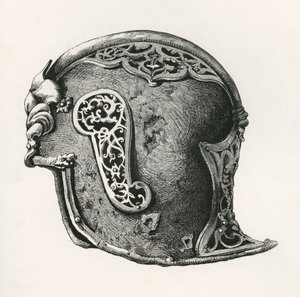ساليت ، المعروف أيضًا باسم خوذة حرب سالاد أو شالر ، 1450 م ، من الجيش البريطاني: أصوله ، تقدمه ومعداته ، نُشر عام 1868. بواسطة مدرسة اللغة الإنجليزية