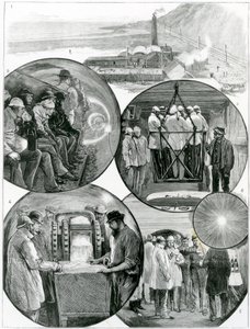 زيارة إلى نفق القناة ، رسم توضيحي من The Graphic 4th March ، 1882 بواسطة مدرسة اللغة الإنجليزية