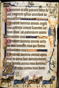 أضف 42130 f.182 نصًا لرسومات الخيول الموضح في f.181v ، من "Luttrell Psalter" ، حوالي 1325-35 (رق) بواسطة مدرسة اللغة الإنجليزية