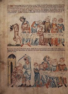 أضف 47682 f.21v رقص سالومي أمام هيرودس وموت يوحنا المعمدان ، من `` إنجيل هولكهام 