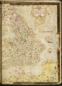 يضيف. 62540، ff.3v-4 ، خريطة لبريطانيا العظمى وأيرلندا ، من "Nowell-Burghley Atlas" ، تفاصيل بريطانيا العظمى ، حوالي 1564 (رق) بواسطة مدرسة اللغة الإنجليزية