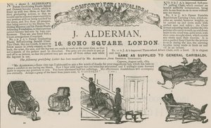 إعلان ل J Alderman، مُصنِّع عربات المعاقين (نقش) بواسطة مدرسة اللغة الإنجليزية