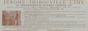 الإعلان عن Jerome Thibouville-Lamy ، 10 Charterhouse Street ، لندن ، صانع آلات بواسطة مدرسة اللغة الإنجليزية