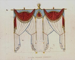 ستائر نافذة Alcove ، لوحة 141 من Ackermann's Repository of Arts ، تم نشرها عام 1824 (لون ليثو) بواسطة مدرسة اللغة الإنجليزية