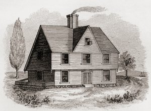 Allyn House ، New Plymouth ، أمريكا الشمالية ، من "A Short History of the English People" بقلم JR Green ، نُشر عام 1893 بواسطة مدرسة اللغة الإنجليزية