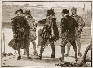 اعتقال السير والتر رالي ، رسم توضيحي من Cassells Illustrated History of England (sepia photo) بواسطة مدرسة اللغة الإنجليزية