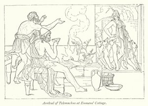 وصول Telemachus إلى كوخ Eumaeus (litho) بواسطة مدرسة اللغة الإنجليزية