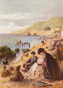 على الشاطئ (طباعة حجرية ملونة) بواسطة مدرسة اللغة الإنجليزية