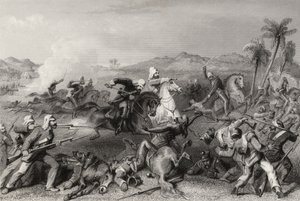 الهجوم على المتمردين Sealcote من قبل الجنرال نيكولسون الفرسان غير النظاميين في عام 1857 ، من `` تاريخ التمرد الهندي &39;&39; المنشور في عام 1858 بواسطة مدرسة اللغة الإنجليزية