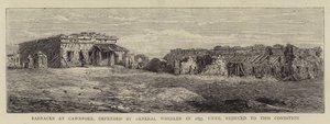 Barracks at Cawnpore, defended by General Wheeler in 1857, until reduced to this Condition (engraving) بواسطة مدرسة اللغة الإنجليزية