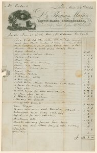 فاتورة من توماس مارتن ، Coffin Maker & Undertaker فيما يتعلق بجنازة السيد William Eubank بواسطة مدرسة اللغة الإنجليزية