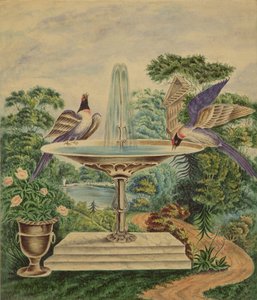 الطيور في نافورة في حديقة المناظر الطبيعية ، c.1840 (مرحاض على ورق) بواسطة مدرسة اللغة الإنجليزية