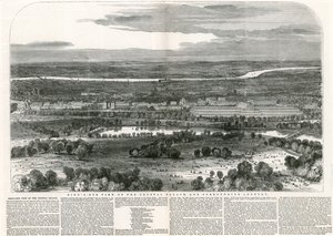 منظر للطيور من القصر البلوري والبلد المحيط ، المعرض الكبير ، 1851 بواسطة مدرسة اللغة الإنجليزية