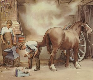 حداد يصنع حصانًا (لون ليثو) بواسطة مدرسة اللغة الإنجليزية