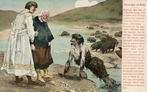 Bladud, a legendary King of the Britons who was said to have founded the city of Bath (colour litho) بواسطة مدرسة اللغة الإنجليزية