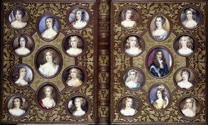 غلاف كتاب يحتوي على 22 منمنمة بورتريه لتشارلز الثاني والنساء الجميلات في بلاطه ، 1833 بواسطة مدرسة اللغة الإنجليزية