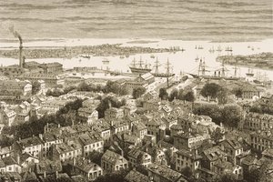 بوسطن ، من بنكر هيل ، في عام 1870 ، من "الصور الأمريكية" التي نشرتها جمعية المسالك الدينية ، 1876 بواسطة مدرسة اللغة الإنجليزية