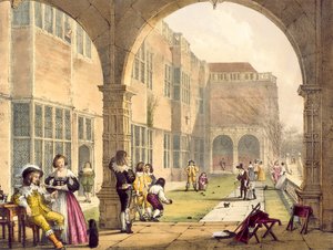 الأوعية على الشرفة في برامشيل في عام 1600 ، من عمارة العصور الوسطى جوزيف ناش ، نُشر عام 1838
