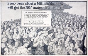 British card promoting maternity benefit paid for by National Insurance introduced by Liberal Chancellor of the Exchequer David Lloyd George (litho) بواسطة مدرسة اللغة الإنجليزية