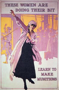 ملصق بريطاني للحرب العالمية الأولى لتشجيع النساء على العمل في مصانع الذخائر ، 1914-1918 (ليثو ملون) بواسطة مدرسة اللغة الإنجليزية