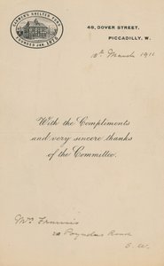 Cabmens Shelter Fun ، تأسست يناير 1875. رسالة بواسطة مدرسة اللغة الإنجليزية