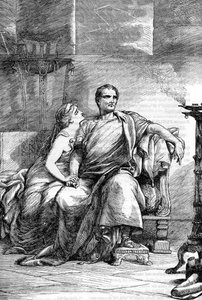Calpurnia (Calpurnia Pisonis) و Caesar - Jules Cesar - مأساة يوليوس قيصر - رسم توضيحي في "" Complete de William Shakespeare "" 1866 - الرسوم التوضيحية والشكل العام لهذه الطبعة مستعارة من حانة Cassell المصورة شكسبير بواسطة مدرسة اللغة الإنجليزية