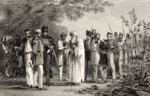 الاستيلاء على ملك دلهي من قبل النقيب هودسون ، من "تاريخ التمرد الهندي" المنشور عام 1858 بواسطة مدرسة اللغة الإنجليزية
