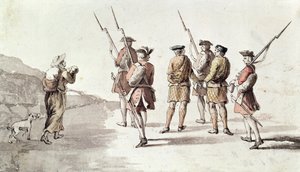 القبض على المتمردين، سيمون فريزر، اللورد لوفات (1667؟ - 1747) (ألوان مائية على ورق) بواسطة مدرسة اللغة الإنجليزية