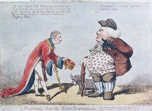كاريكاتير يسخر من نابليون في وقت إعلان نابليون كإمبراطور في 18 مايو 1804 ، 9 يوليو 1804 بواسطة مدرسة اللغة الإنجليزية