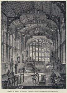 Chancel of the Church of the Holy Trinity، Stratford-upon-Avon تظهر نصب ويليام شكسبير (نقش) بواسطة مدرسة اللغة الإنجليزية