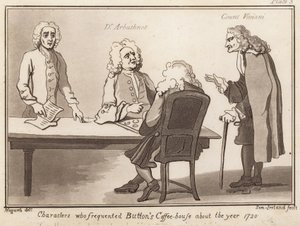 الشخصيات التي ترددت على بوتسونز كوفي هاوس حوالي عام 1720: د. أربوثنوت ، الكونت فيفياني بواسطة مدرسة اللغة الإنجليزية