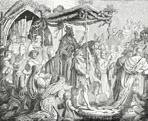 تشارلز الرابع ، الإمبراطور الروماني المقدس ، يزور البابا أوربان الخامس في أفينيون عام 1365 ، 1882 بواسطة مدرسة اللغة الإنجليزية