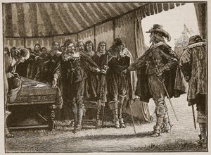 تشارلز والمفوضون الاسكتلنديون ، رسم توضيحي من Cassells Illustrated History of England (sepia photo) بواسطة مدرسة اللغة الإنجليزية