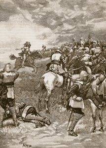 تشارلز في معركة نسيبي ، رسم توضيحي من Cassells Illustrated History of England (sepia photo) بواسطة مدرسة اللغة الإنجليزية