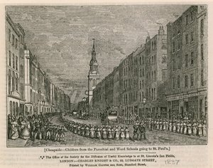 تشيبسايد - أطفال من مدارس الأبرشية وورد يذهبون إلى سانت بولز ، 1837 بواسطة مدرسة اللغة الإنجليزية