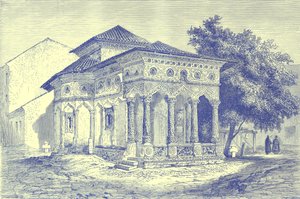 الكنيسة في بوخارست ، التوضيح من الرحلات المصورة ، حرره HW Bates ، تم نشره عام 1880 (صورة محسنة رقميًا) بواسطة مدرسة اللغة الإنجليزية