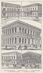 Conservative Club House, Athenaeum Club House, Carlton Club House, United Service Club House, Army and Navy Club House (engraving) بواسطة مدرسة اللغة الإنجليزية