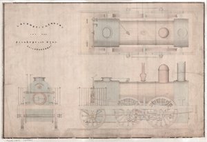 رسم إنشائي ، 0-4-2 قاطرة وعطاء بواسطة R. and W. Hawthorn and Co. لشركة Stanhope and Tyne Railway Co بواسطة مدرسة اللغة الإنجليزية