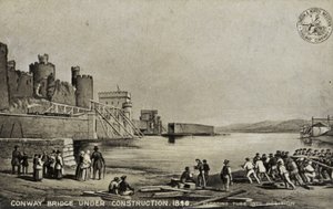 جسر كونواي قيد الإنشاء ، 1848 بواسطة مدرسة اللغة الإنجليزية