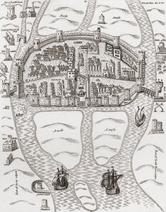 كورك ، مقاطعة كورك ، أيرلندا عام 1633 ، من "تاريخ قصير للشعب الإنجليزي" بقلم جي آر جرين ، نُشر عام 1893 بواسطة مدرسة اللغة الإنجليزية