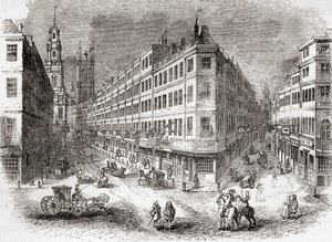 Cornhill، The Exchange and Lombard Street، London، England في منتصف القرن التاسع عشر ، من Old England: A Pictorial Museum، pub. 1847 بواسطة مدرسة اللغة الإنجليزية
